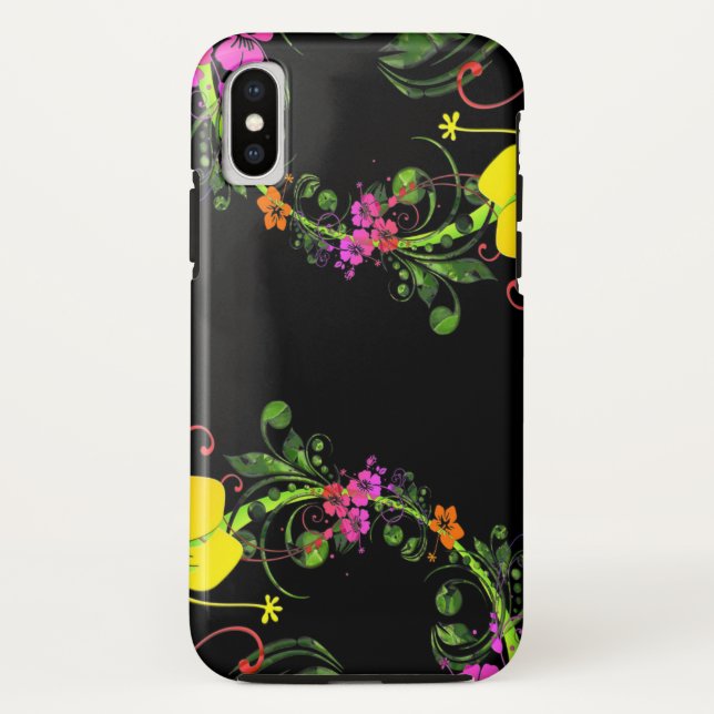 BlumenBlumen-Schwarz-Telefon - starker iPhone X Case-Mate iPhone Hülle (Rückseite)