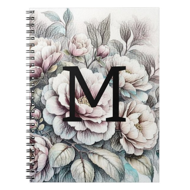 Blumenblumen zeichnend Monogramm-Rosa-Bläschen Notizblock (Vorderseite)