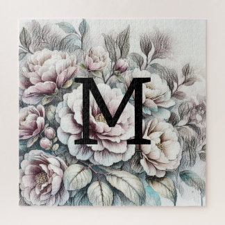 Blumenblumen zeichnend Monogramm-Rosa-Bläschen Puzzle