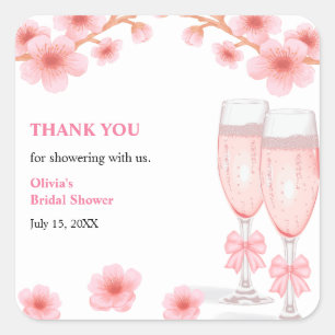 Blumenblüten & Prosecco Brautparty Dankeschön Quadratischer Aufkleber