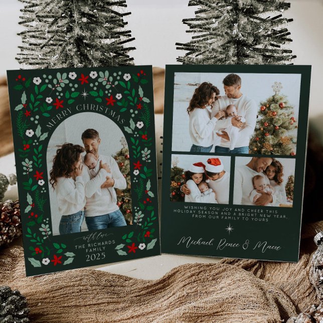 Blumenbogen Frohe Weihnachten Foto Feiertagskarte Einladung (Von Creator hochgeladen)