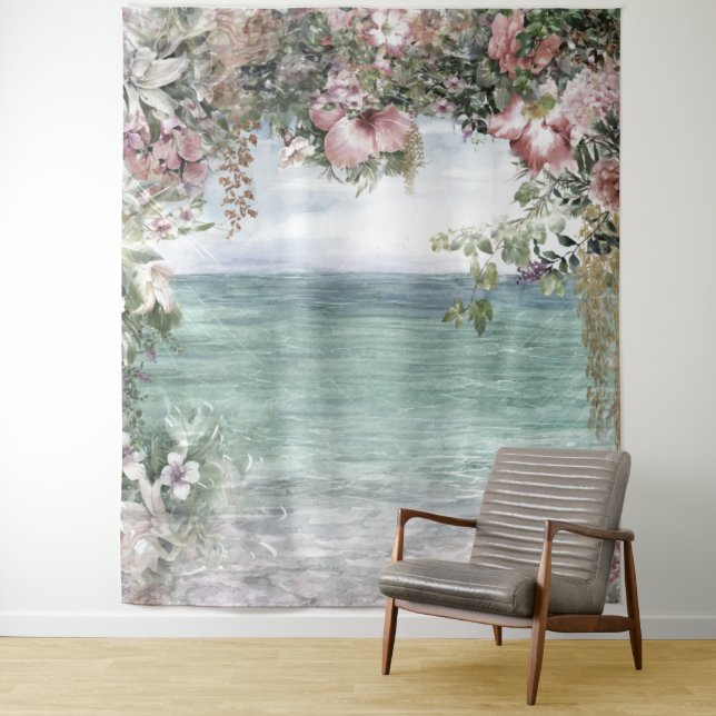 Blumenbogen zum Meer Hochzeitsfeier Wandteppich (Beispiel)