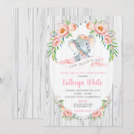 BlumenBoho Elefant-Babyparty-Einladungs-Mädchen Einladung