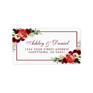 BlumenBoho Hochzeits-Adresse Burgunders Adressaufkleber