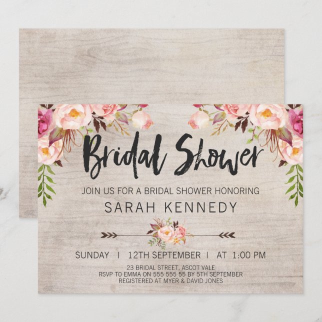 BlumenBoho rustikale Brautparty-Einladung Einladung (Vorne/Hinten)