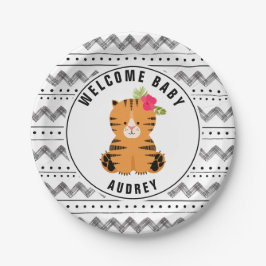 BlumenBoho Tiger-Schwarzweiss-Babyparty Pappteller