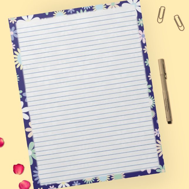 Blumenbord, blaue Linien Papier Pad - 8,5" x 11" Notizblock (Von Creator hochgeladen)