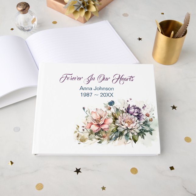 BlumenBouquet auf Weiß Gästebuch (Vorderseite Offen)