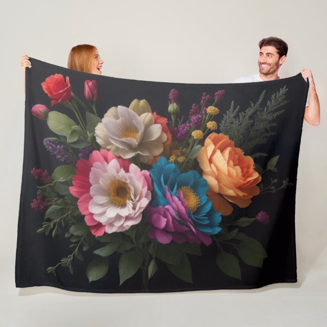 BlumenBouquet-Malerei auf dunklem Hintergrund Fleecedecke (Beispiel)