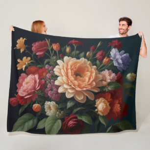 BlumenBouquet-Malerei auf dunklem Hintergrund Fleecedecke
