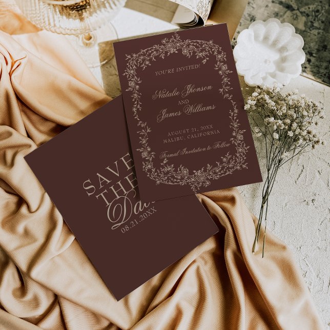 Blumenbraun Botanisch Alte Geld Hochzeit Save The Date (Von Creator hochgeladen)