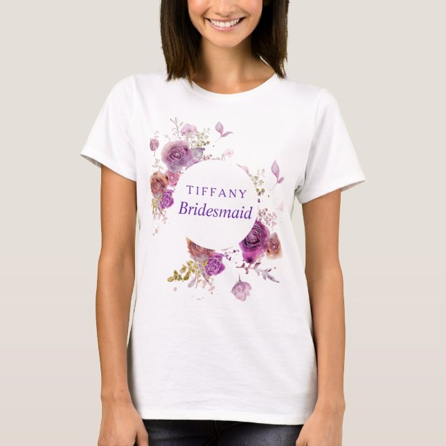 Blumenbrautjungfer des lila Watercolor T-Shirt (Vorderseite)