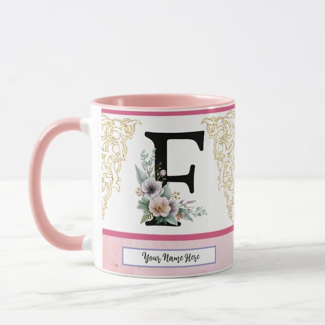 Blumenbrief F – Personalisierte Kaffeetasse mit Na (Links)