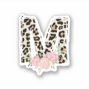Blumenbrief M Anfangsname Leopard Cheetah Print Aufkleber