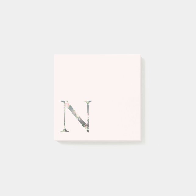 Blumenbrief "N" Monogramm-Notizen Post-it Klebezettel (Vorderseite)