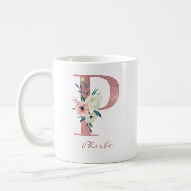 Blumenbrief P Initial - Rosa und Elfenbein Bouquet Kaffeetasse (Links)