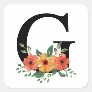 Blumenbrief PERSONALISIERT MIT MONOGRAMM Quadratischer Aufkleber