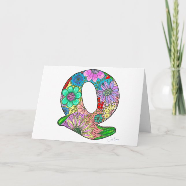 Blumenbrief Q Grußkarte - Leere Innenseite Karte (Vorderseite)