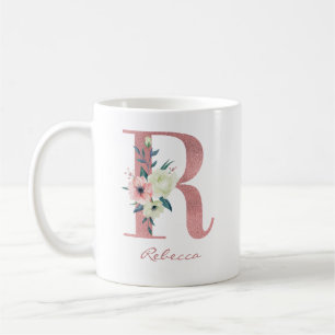 Blumenbrief R Initial - Rosa und Elfenbein Bouquet Kaffeetasse