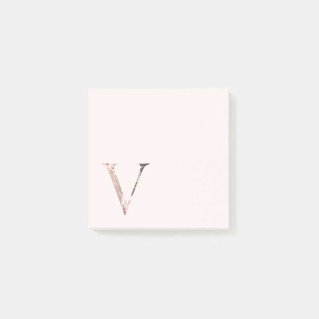 Blumenbrief "V" Monogramm-Notizen Post-it Klebezettel (Vorderseite)