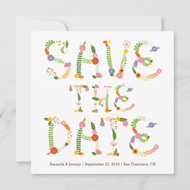 Blumenbriefe Rustikales Waldland Foto Save the Dat Date (Vorderseite)