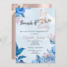 BlumenBrunch & Bubbly Blue Brautparty Einladung