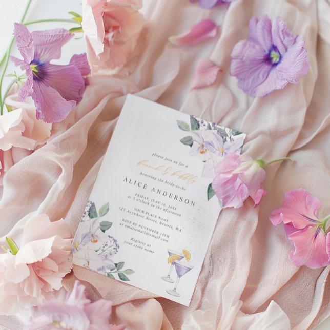Blumenbrunch & Bubbly Brautparty Einladung (Watercolor Floral Brunch & Bubbly Bridal Shower Invitation)