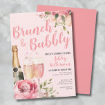 Blumenbrunch und Brautparty Einladung<br><div class="desc">Niedliches und lustiges Brunch- und Bubbly Brautparty Design. Klassisches, aber modernes whimsical-Look mit rosa, grün, creme und dunkelgrau Farbgebung. Bearbeiten Sie den gesamten Text zu Ihren eigenen Informationen. Eine Champagnerflasche, eine Gläser Champagner zum Feiern, ein Spektakel an Höflichkeiten und eine Mischung aus Rose und Blume aus Peak. Und insgesamt rosa...</div>