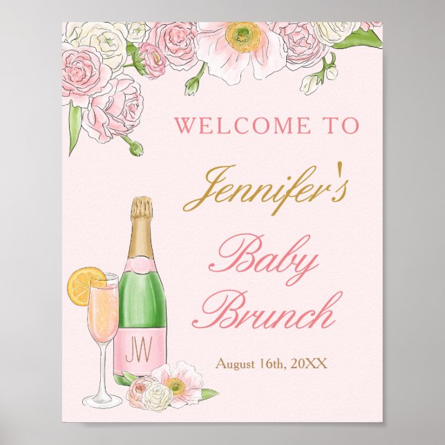 Blumenbrunch und Bubbly Baby Brunch Willkommenspol Poster (Vorne)