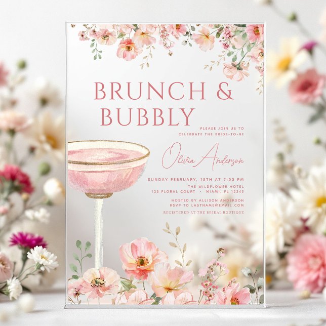 Blumenbrunch und Bubbly Champagne Brautparty Acryleinladungen (Von Creator hochgeladen)