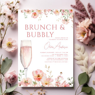 Blumenbrunch und Bubbly Champagne Brautparty Einladung