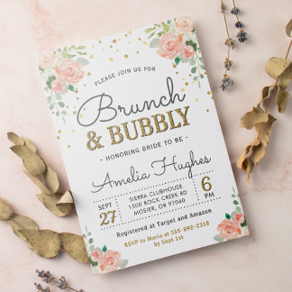 Blumenbrunch und Bubbly Peony Gold Brautparty Einladung