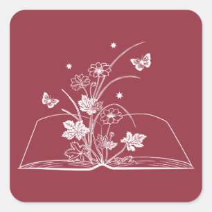 Blumenbuch Ästhetische Blume Quadratischer Aufkleber
