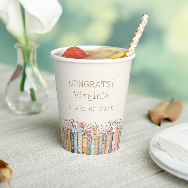Blumenbücher-Abschluss Pappbecher (Floral Books Graduation Paper Cups by Painted Paperie
)