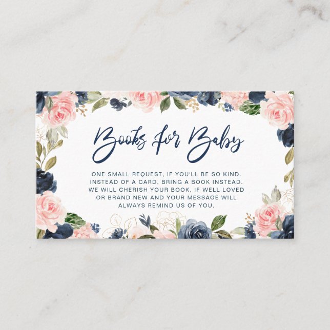 Blumenbücher für Babykarten für Navy & Blush Visitenkarte (Vorderseite)