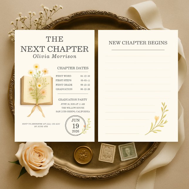 Blumenbücher Neues Kapitel Beginnt Abschlussfeier Einladung (Von Creator hochgeladen)