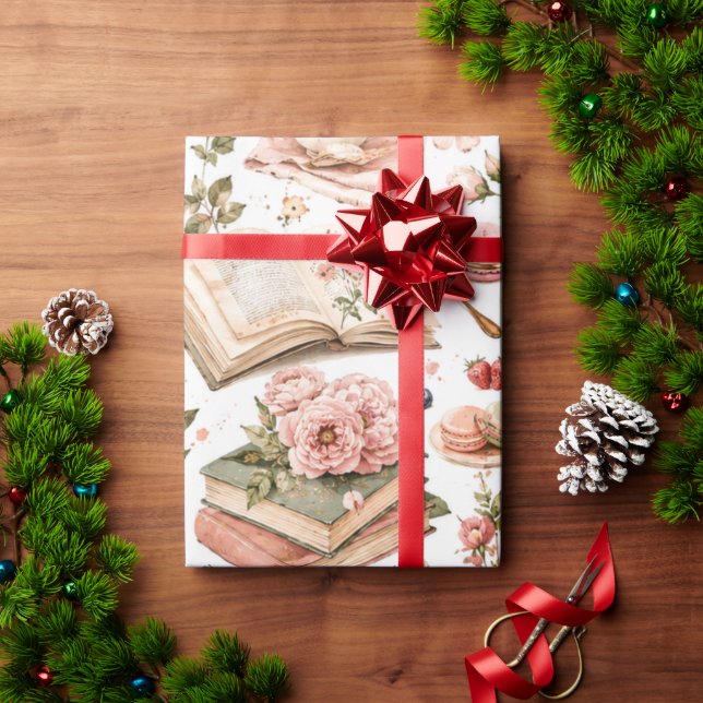 Blumenbücher und Brunch Literarisches Geschenkpapi Geschenkpapier (Feiertagsgeschenk)