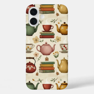 Blumenbücher und Tee iPhone 16 Plus Hülle