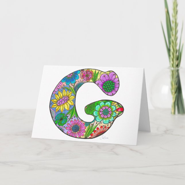 Blumenbuchstabe G Grußkarte - Leere Innenseite Karte (Vorderseite)