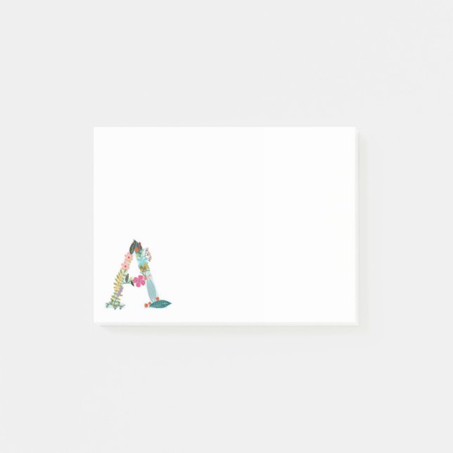 Blumenbuchstabe-Monogramm-Initiale - A Post-it Klebezettel (Vorderseite)