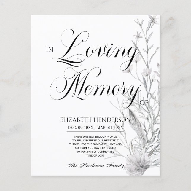 Blumenbudget Beileid in Liebe Erinnerung. Flyer (Vorne)