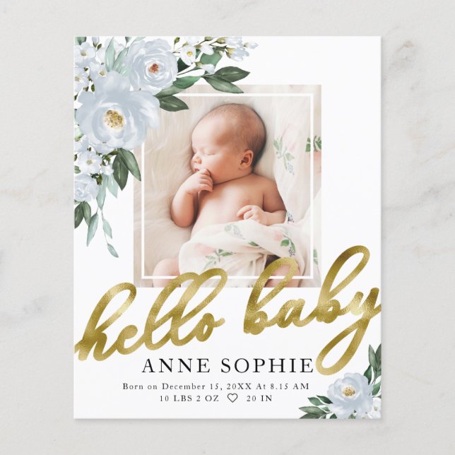 Blumenbudget Geburtserklärung Danke Karte (Vorderseite)