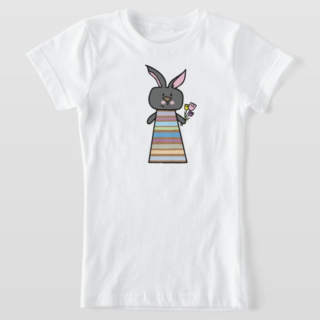 Blumenbunny Illustration T - Shirt für Mädchen (Ablage )