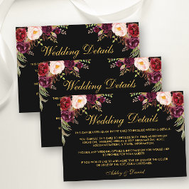 Blumenburgund-Hochzeitdetails Schwarze Beilage Kar Begleitkarte