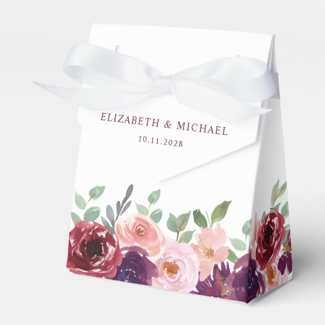 Blumenburgunde Hochzeit mit Roter Blüte Pflaume Geschenkschachtel (Vorderseite)