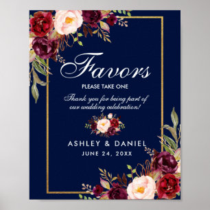 Blumenburgundy Blue Gold-Gastgeschenke Hochzeiten Poster