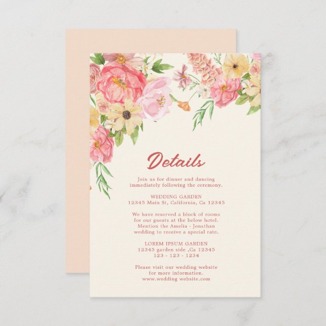 Blumenbutter, gelb Hochzeitsdetails Begleitkarte (Vorne/Hinten)