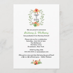 Blumencaduceus Krankenschwester, die Abschluss BSN Einladung