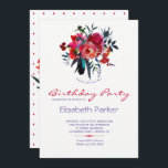 Blumenchic Aquarell Geburtstagsparty Einladung<br><div class="desc">Blumenfeminine Geburtstagsgeschenk-Einladung mit einem wunderschönen Rose-Bouquet aus Rot,  Bordeaux,  Rosa Blüte,  Magenta,  Mitternachtsblau und violett lila bohemianische Blume,  Federn und Blattwerk mit extravagantem zeitgenössischem,  wechselndem Drehbuch. — Die Einladung ist ideal für böhmische rustikale Frühling oder Sommer florale Outdoor/Garten elegant jedes Alter Geburtstag Party.</div>