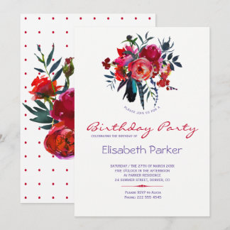Blumenchic Aquarell Geburtstagsparty Einladung